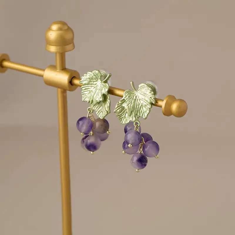 أنيقة الأرجواني العنب كريستال الخرزة قلادة أقراط للنساء بساطتها النبات وأقراط رومانسية تاريخ الحفلات مجوهرات هدايا #5