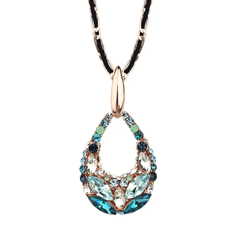 2025年ティアドロップクリスタルセーターチェーンロングネックレス、多用途、ハイエンドバロックネックレスアクセサリー、秋冬向け