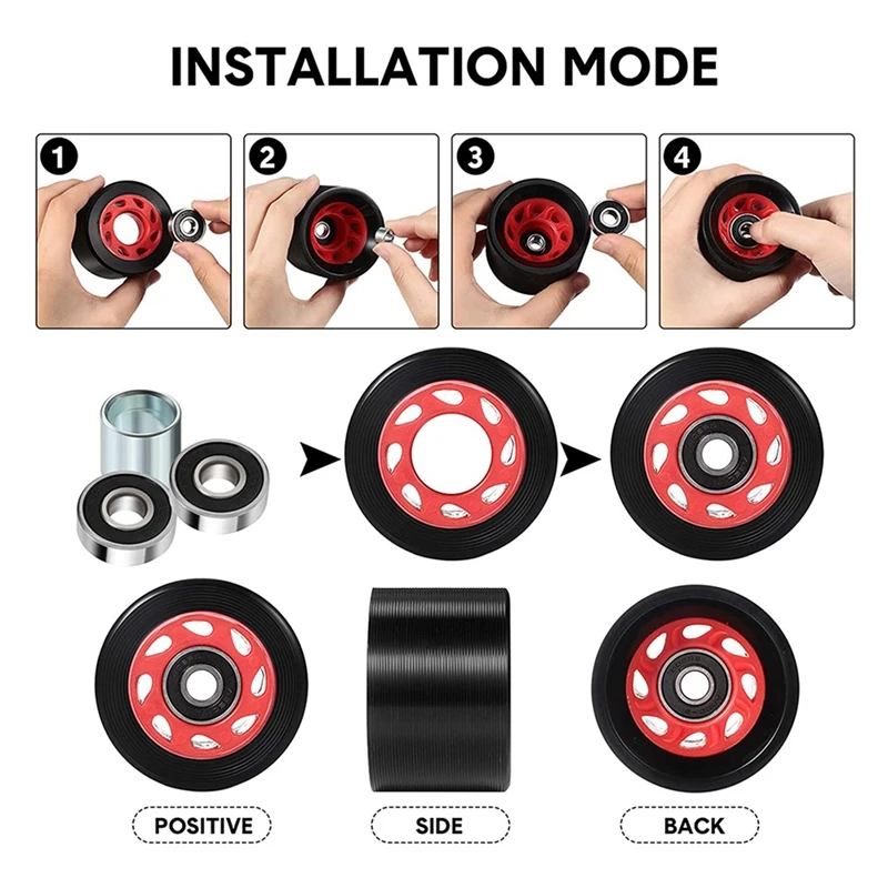 롤러 스케이트 휠, 쿼드 스케이트 교체, 야외 쿼드 롤러 스케이트 휠, 스케이트 롤러 ABEC-9, 608RS 베어링 포함, 8 개