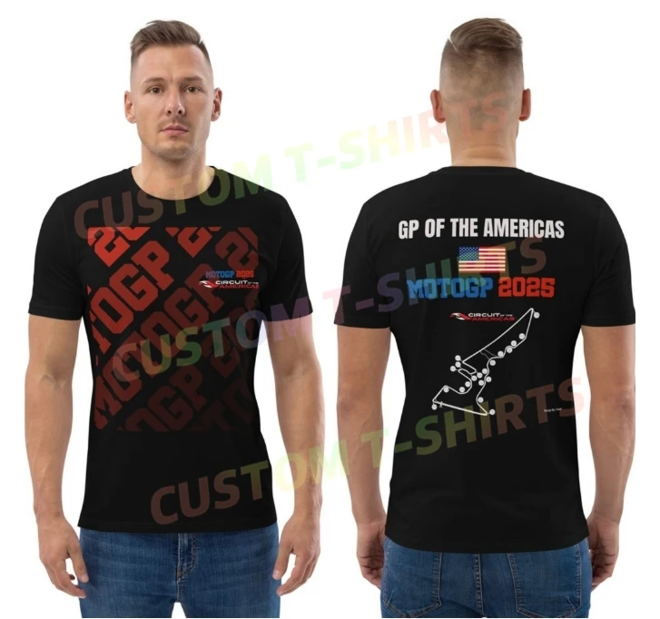 

Motor-GP of the Americas 2025 Motorcycle Race Route Pattern T-shirt Summer Short Sleeve 100% Cotton S-3XL