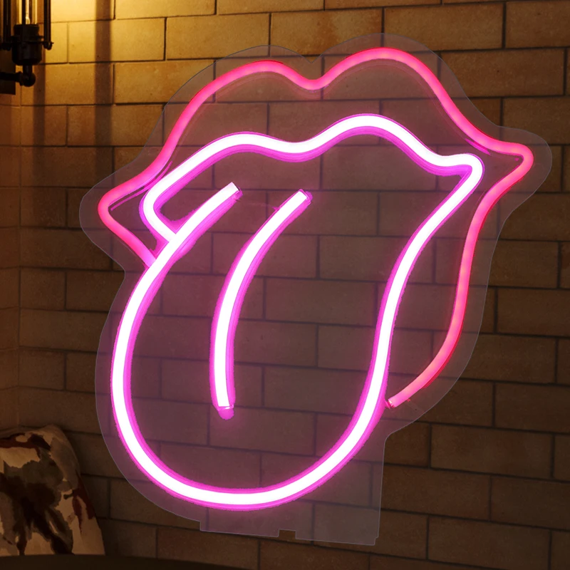 

1PC Mouth Tongue Neon Light Sign Sexy Tongue LED Neon Sign Bar Night Club Bedroom Room Party Wall Decoration USB/Battery Powered