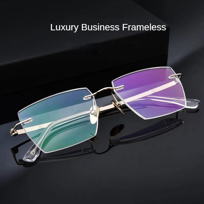 VOSUN Pure Titanium Multi-color Electroplating  Glasses Frame Men Rimless Square Eyeglasses  Women Frameless Eyewear BD6027