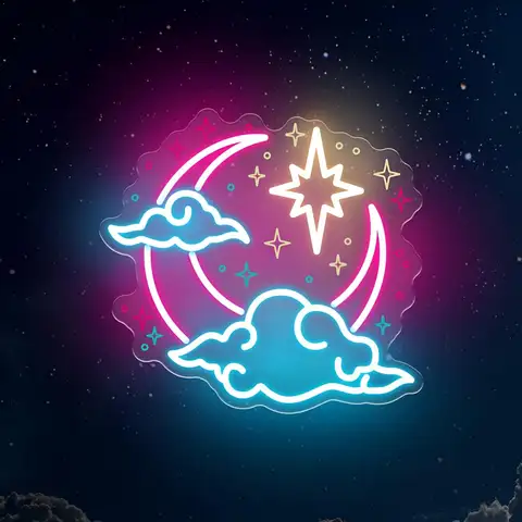 三日月雲星ネオンサインUSB電源LEDライト、バー、ゲームルーム、寝室の装飾、クリスマスプレゼント、アートウォールライト