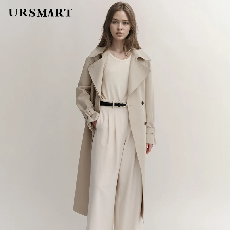 Elegant minimalist knee length women's trench coat British fashion double breasted custom timeless windproof women's windbreaker