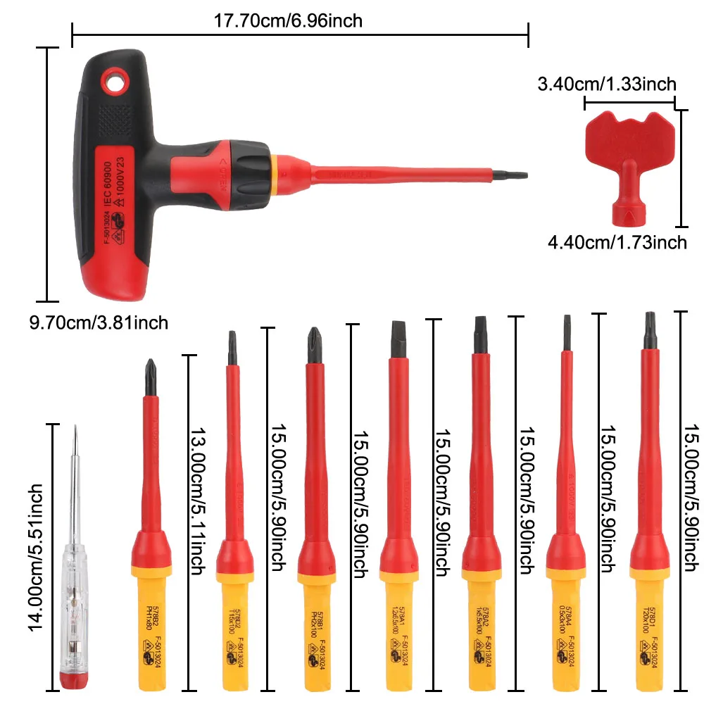 Electronic Insulated with Phillips Slotted Torx Bits T-shaped Screwdriver kits CR-V Magnetic Tip 1000V