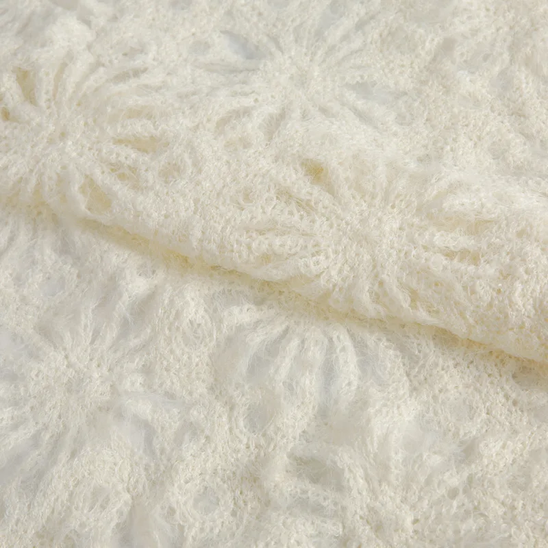 

Latest fashion soft plush crochet hollow fabric for women's dresses and children's clothing designer fabric by yard
