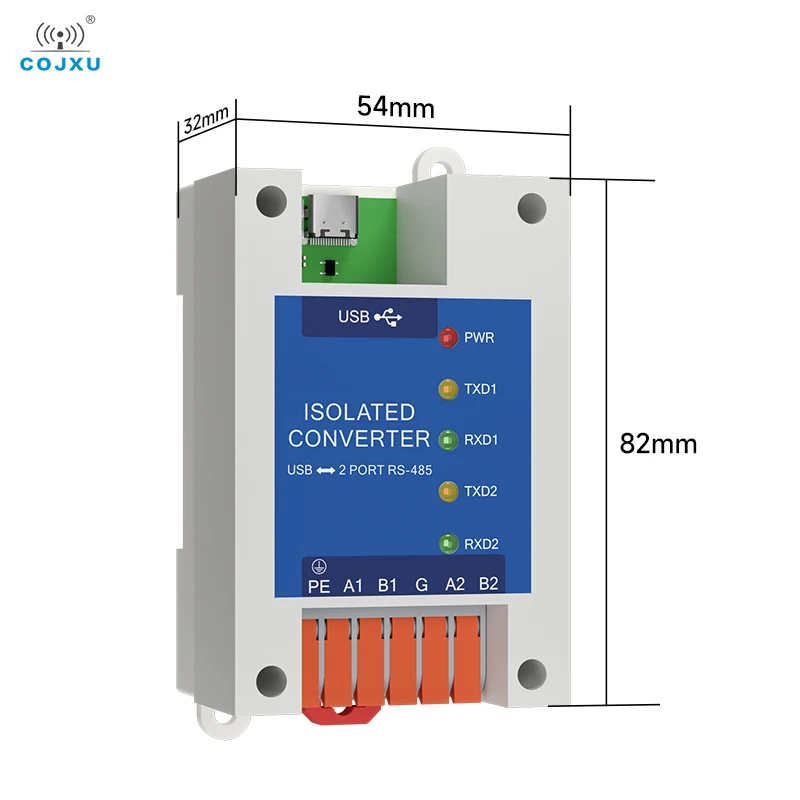 Módulo convertidor CH342F USB a RS485 de 2 vías grado Industrial COJXU E810-U21C tipo C alta protección EMC DC4.5 ~ 5.5V