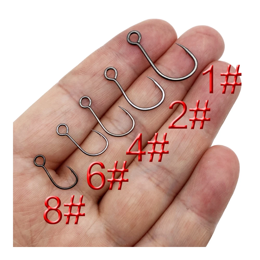 50Pcs 8005 Big Eye Hook Lure Band Fluorocarbon Coating Hard Bait Hook Drop Fishing Soft Worm Hook Barb Hook