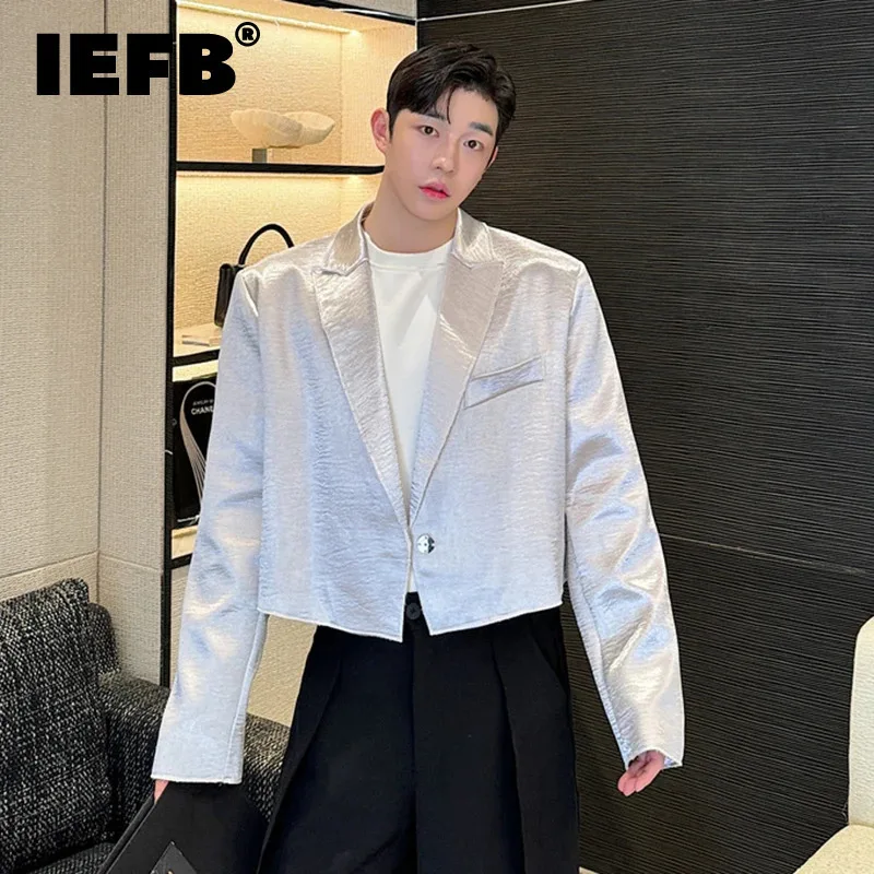 IEFB Bright Surface New Fashion New Short Blazer Korean Style Trendy Single Button Design Temperament Suit Jacket 9C7341