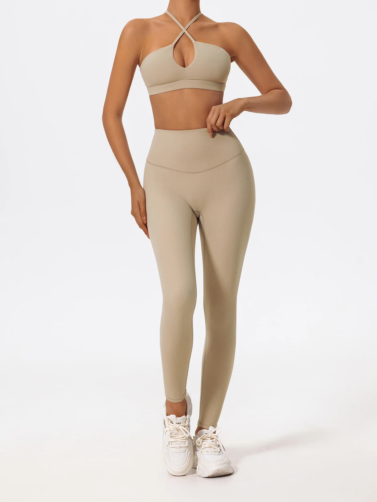 Neues Sommer-Zweiteiler-Sportset für Damen, Yoga-Kleidung mit überkreuztem Oberteil, Sport-Bandeau-BH, Sportoutfit für Frauen – Detail 13