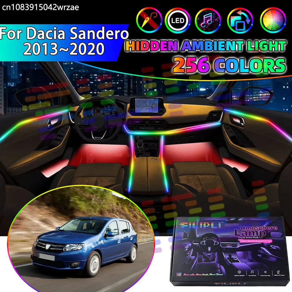 For Dacia Sandero 2013~2020 MK2 B52 2014 RGB Car Interior Ambient Lights Strips Breathing Lighting Kit App Control LED strips