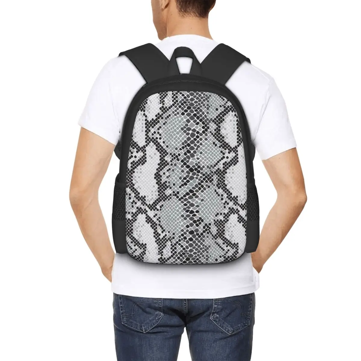 Gray Snake Skin Animal Print  Backpack Hot Sale Daypack Large Capacity Kids BookBag School Bag Shoulder Bags for Men Women