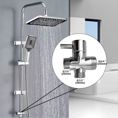 Imagen 2 del producto Juego de columna de ducha dividida, grifo de baño, mezclador de agua fría individual, sistema de grifo, grifos de bañera, adaptador de accesorios de cabezal de ducha de lluvia Válvula del convertidor del T-adaptador de