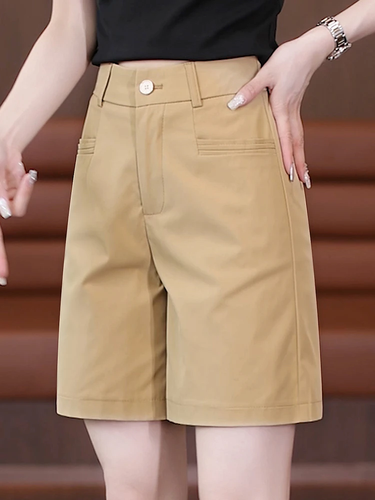 

High Waist A-Line Wide Leg Pants Women's Summer Thin Straight Cut Five-Quarter Length Suit Shorts Casual Outerwear