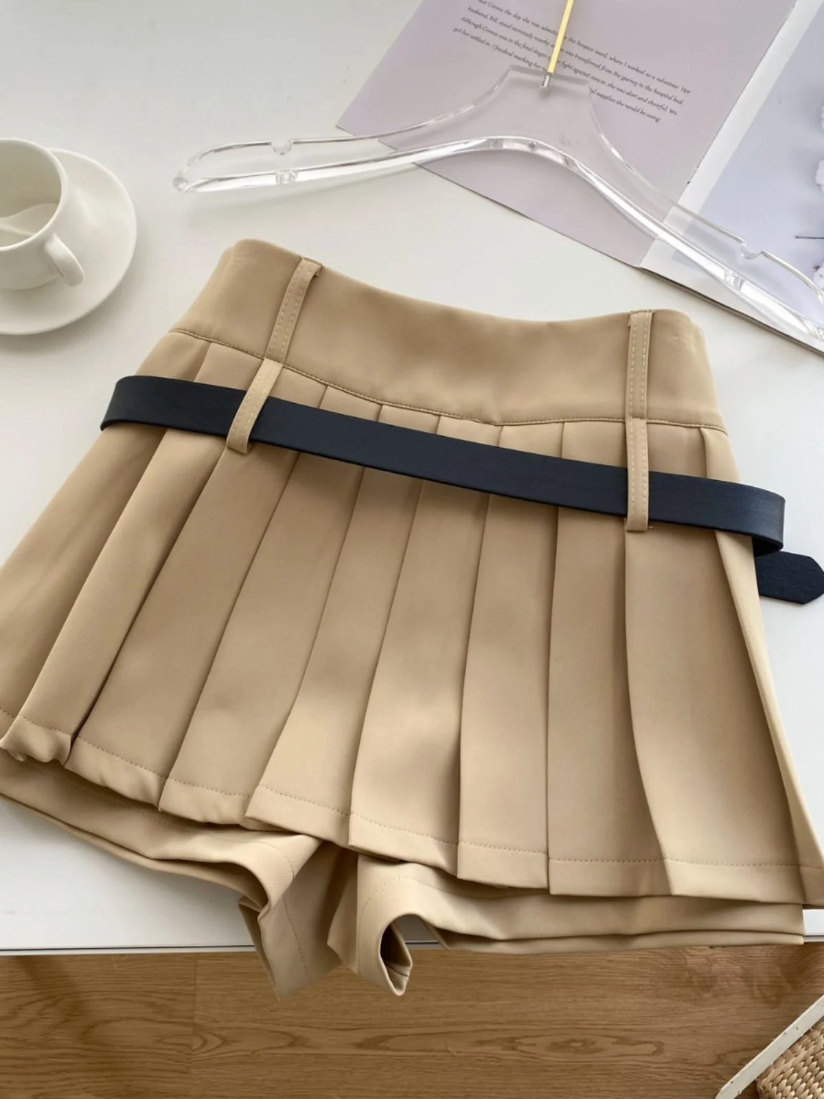 Ele Briti Sle Hohe Taille Plissee ort Hosen frauen Herbst Faion Abnehmen Gürtel Einfache Design Rock Hosen