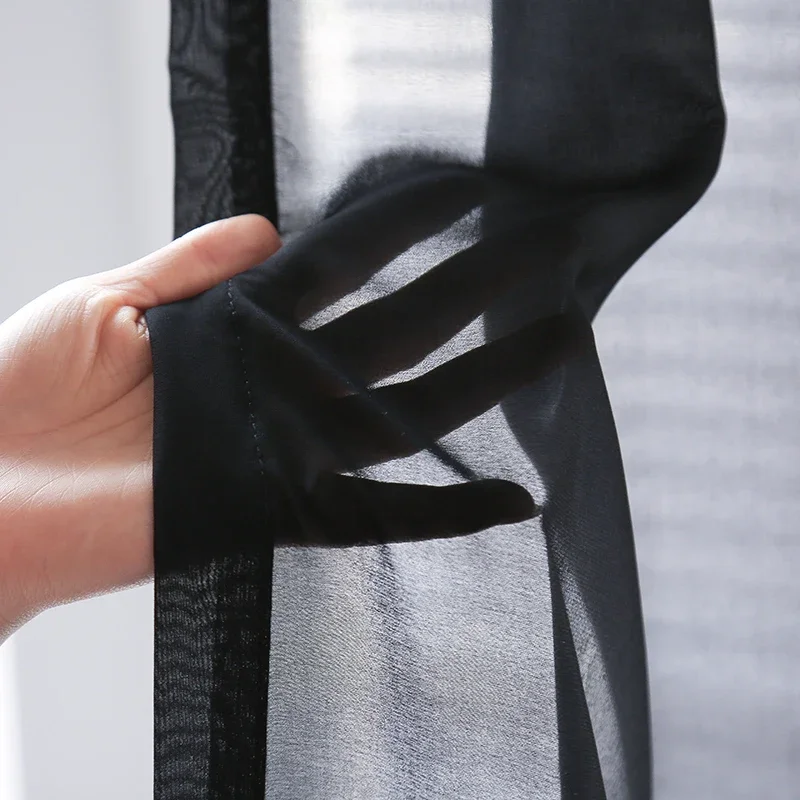 Solid Black Chiffon Sheer Curtains for Living room Window Curtains Modern Organza Tulle Curtains for Bedroom Partition Drapes