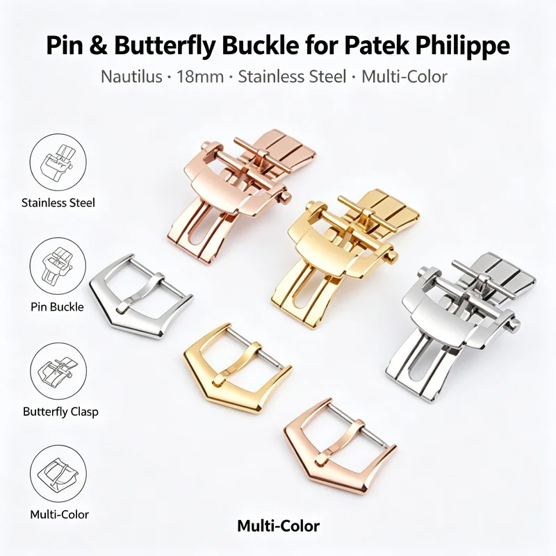 18mm Premium Pin Butterfly Buckle for Patek Philippe Nautilus Stainless Steel Gold Multi-Color Men Replacement Watch Accessories