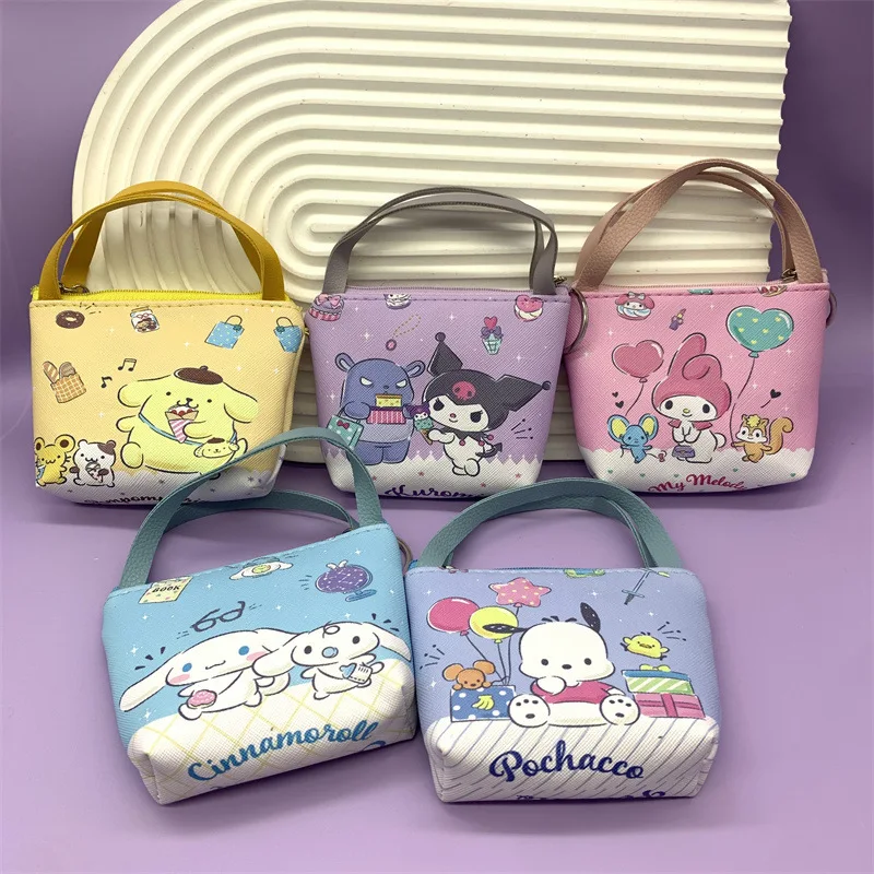 Sanrio Cartoon Coin Purse Hello Kitty Melody Kuromi Cinnamoroll Pochacco Anime Figures Mini Tote Bag Headphone Storage Bags Gift