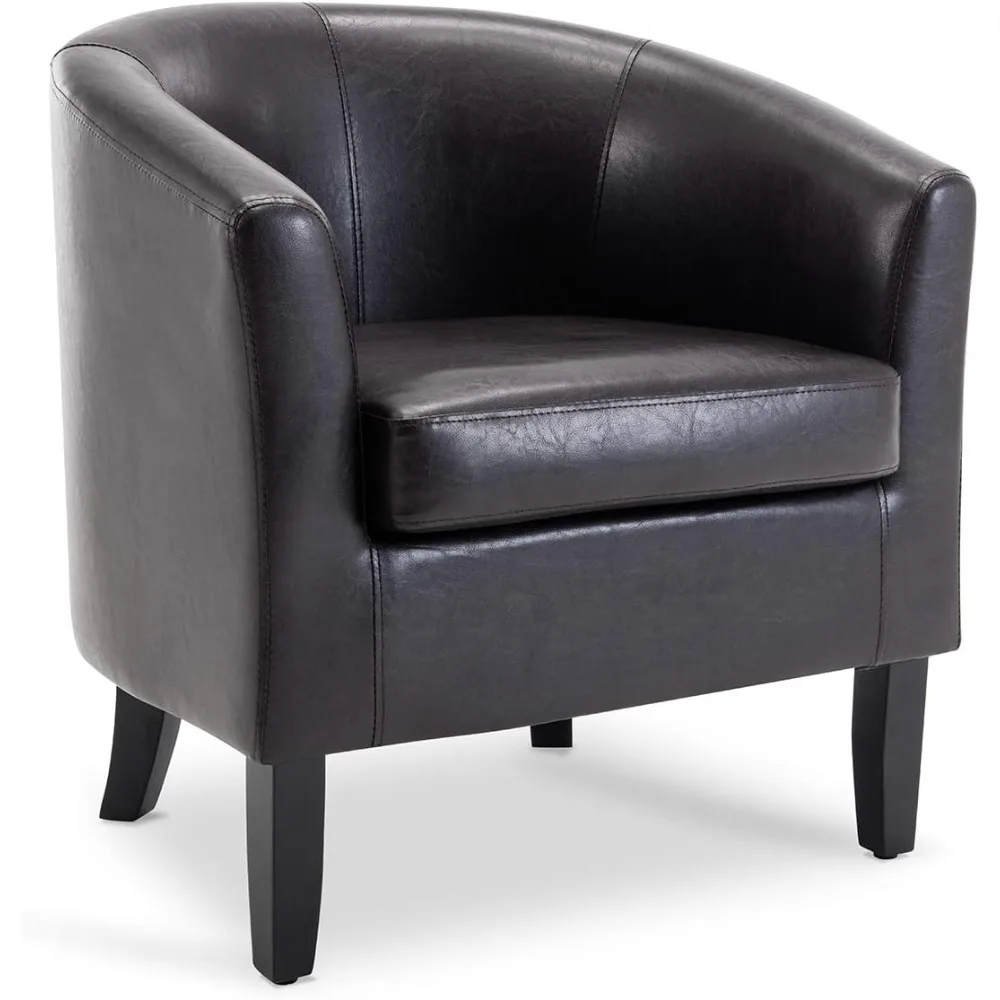 

Living Room Chair, Faux Leather Round Accent Barrel Chair, Club Tub Sofa Chair for Bedroom, Corner Chair with Flared Legs and C
