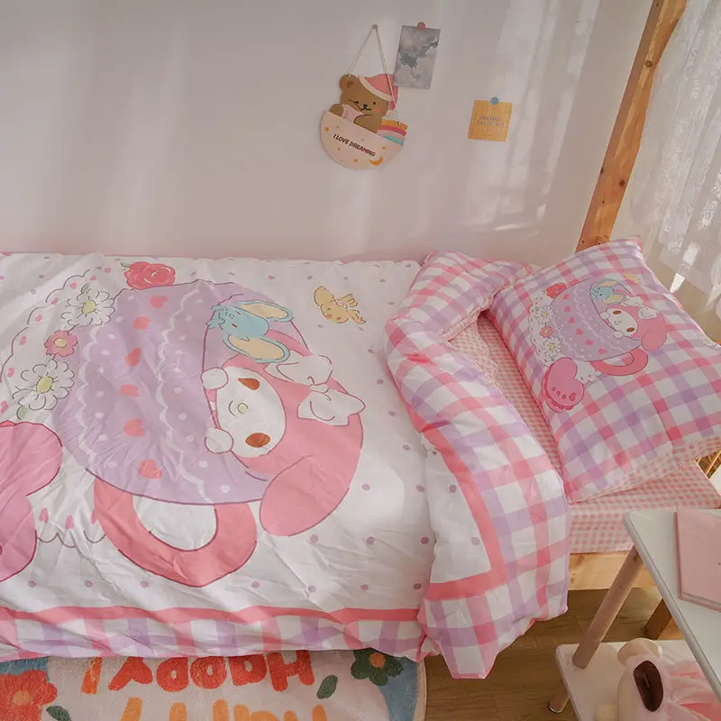 Imagem -03 - Olá Kitty Cama Conjunto para Meninas Pink Duvet Cover Fronha Dupla Roupa de Cama Kuromi Cinnamoroll Bedclothes Dormitório Bonito Full Size