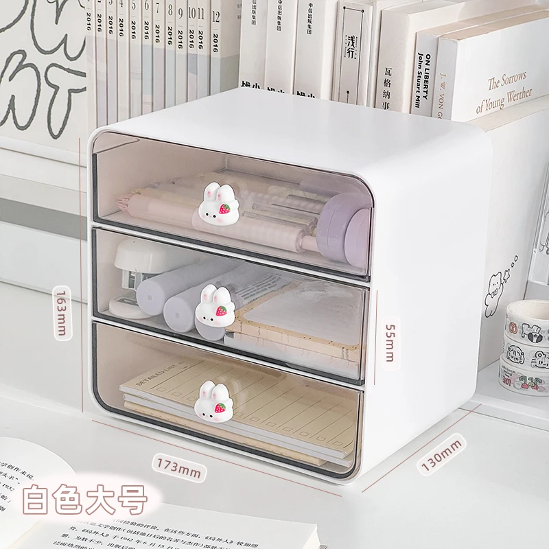 Cute Desktop Transparent Drawer Storage Box Student Desk Large Capacity Stationery Organizer Box Office Kawaii Bunny Storage Box