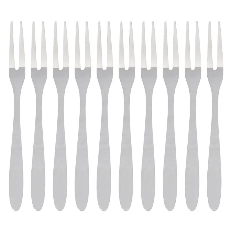 J1UL1N 10Pcs Stainless Steel Reusable Fruit Fork Cake Snack Dessert Salad Flatware Fork Two-Tine Fork Set Kitchen Tool 13Cm