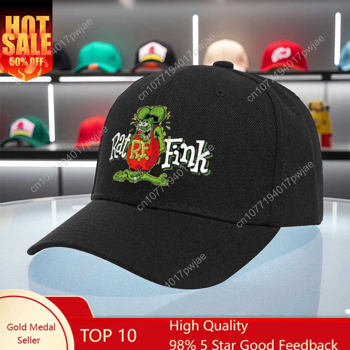 

Fabric.1pc Rat Fink Vintage Baseball Cap Trucker Hat - Lightweight, Machine Washable, 10 Color Variants, Casual Street Fashion &