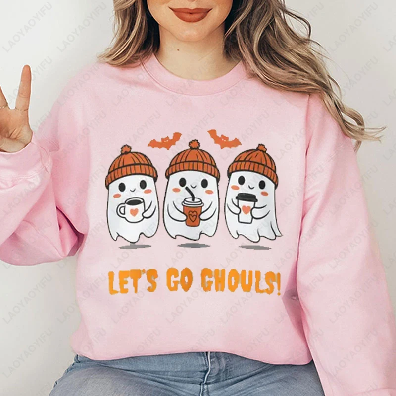 هالوين شبح Crewneck هوديي مخيف الخريف الرجال النساء مضحك الملابس Kawaii الكلاسيكية الجمالية لطيف البلوز سيدة فتاة البلوز
