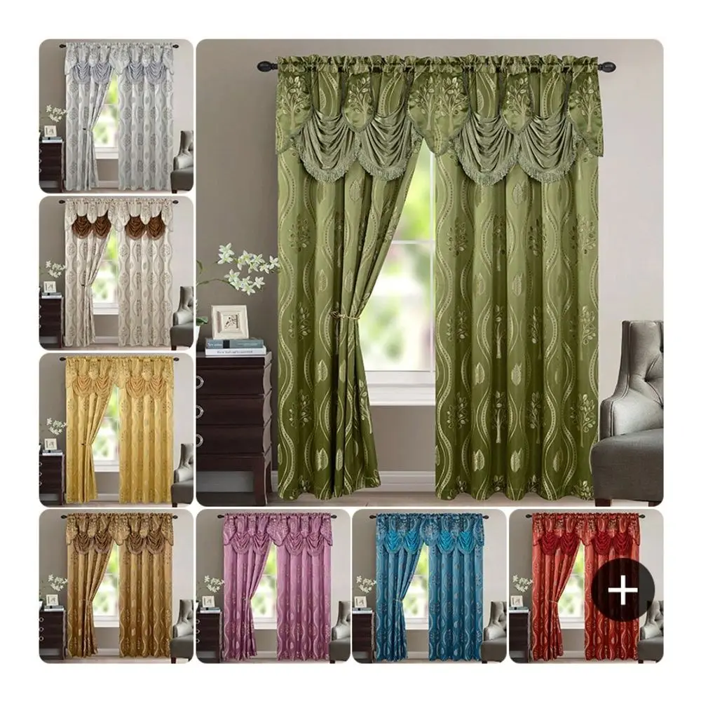 

Luxury 2pc Fancy Aurora Jacquard Design Room Darkening Inch Rod Pocket Curtain Panel Set With Attached Waterfall Valanc