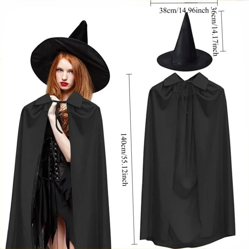 Black Velvet Halloween Cloak for Adult Long Hooded Cape for Vampire Witch Wizard Grim Reaper Party Performance