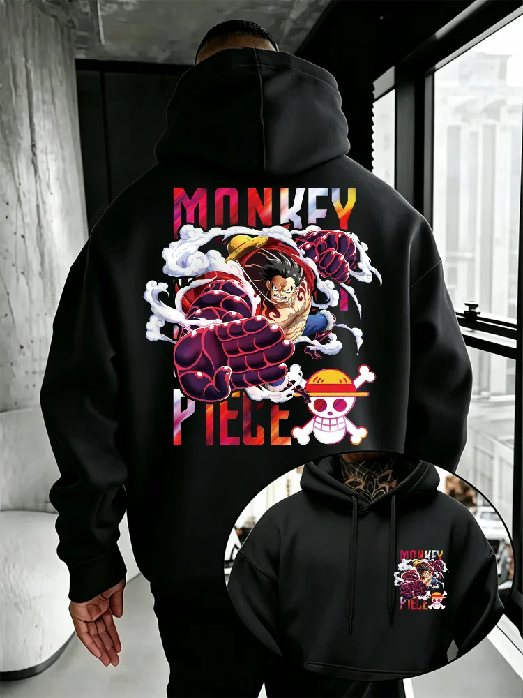 Sudadera con capucha para hombre de Bandai One Piece, con estampado de Monkey D. Luffy Gear 4, estilo casual y cálido para otoño e invierno.