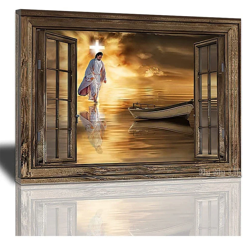 Jesus Decor Canvas By Ho Me Lili Wall Art Abstract Christ Cross Artwork Portrait Poster God Walking On Water Modern Home Decor