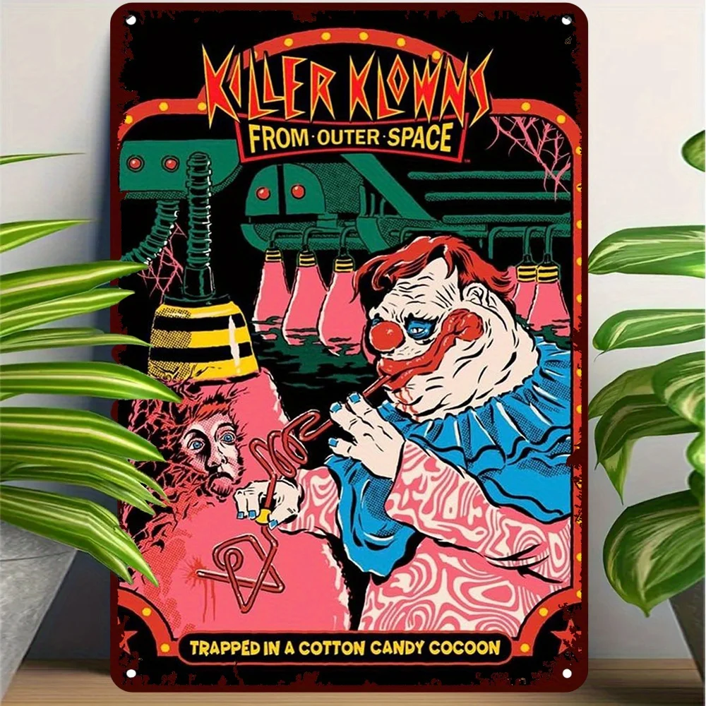 ,  Vertical Aluminum 'Killer Klowns from Outer Space' Vintage Metal Tin Sign, Retro Wall Art for Home, Kitchen, Cafe, Bar Decor