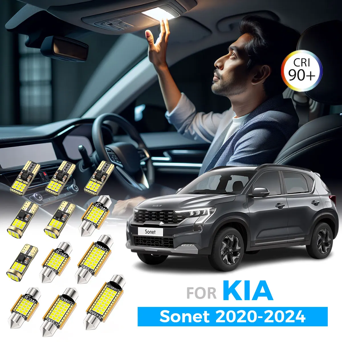 

AENVTOL 8Pcs For Kia Sonet 2020 2021 2022 2023 2024 LED Interior Map Dome Reading Trunk Light License Plate Bulb Kit Accessories