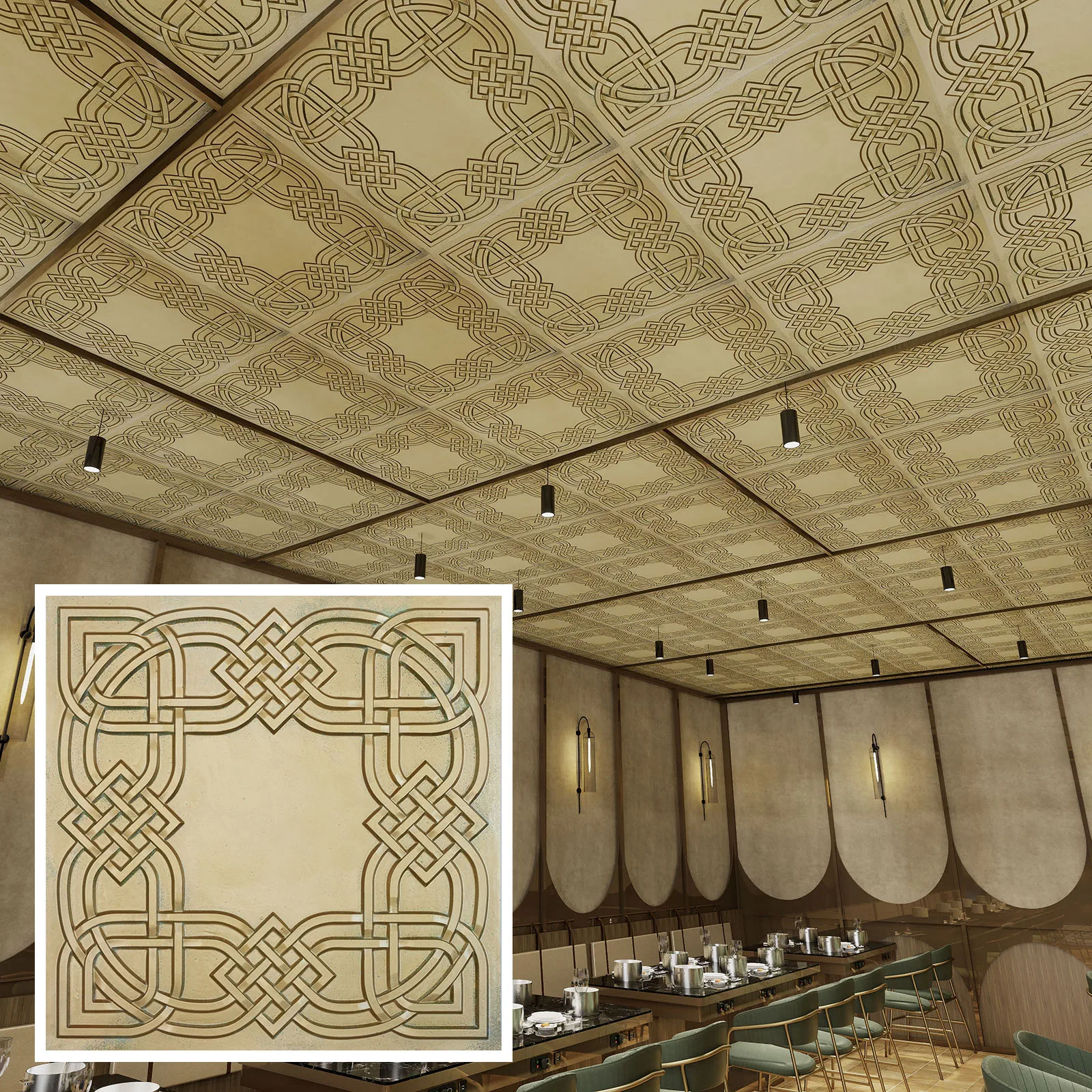 Pressed Tin Ceiling Tile, Decorative 3D panels, for Restaurant PL61 Brass verdigris 10pcs