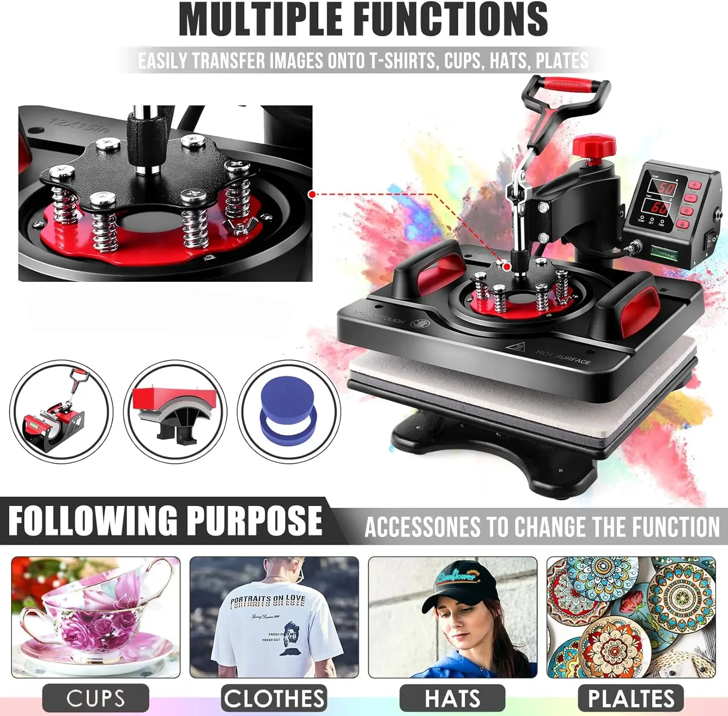 8 in 1 Heat Press Machine Professional Sublimation Machine 12" X 15" Swing Away Shirt Printing Heat Transfer Digital