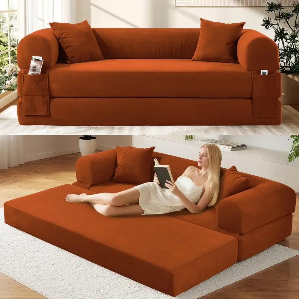 Futon Sofa Bed,80 Folding Pull Out Couch Bed with Storage,Queen Sleeper Sofa Bed,Compressed Couch in a Box,Corduroy Boneless Co