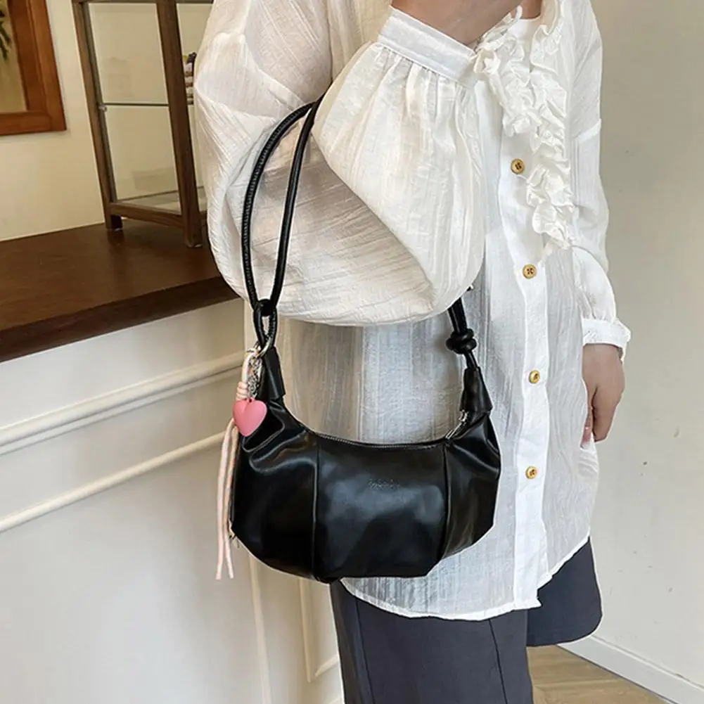 Umhängetasche für Damen, Kunstleder-Schultertasche, plissierte Halbmond-Hobo-Tasche, Unterarm-Tasche, lässige Umhängetasche, Messenger-Tasche – Detail 12