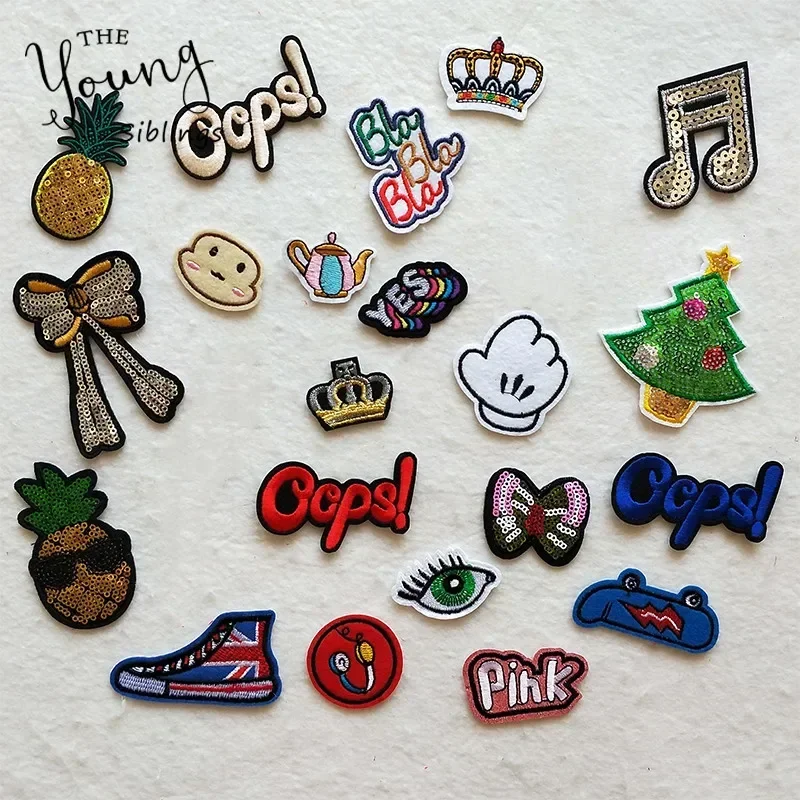 New DIY Letter Bowknot Patch Kids Iron On Cartoon Patches For Clothes Stickers Custom Cheap Embroidered Cute Patches Applique