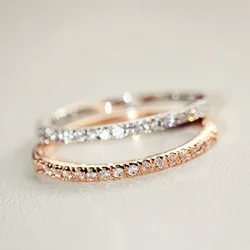 1.5mm Thin Half Eternity CZ Stackable Ring Wedding Band for Women Girl