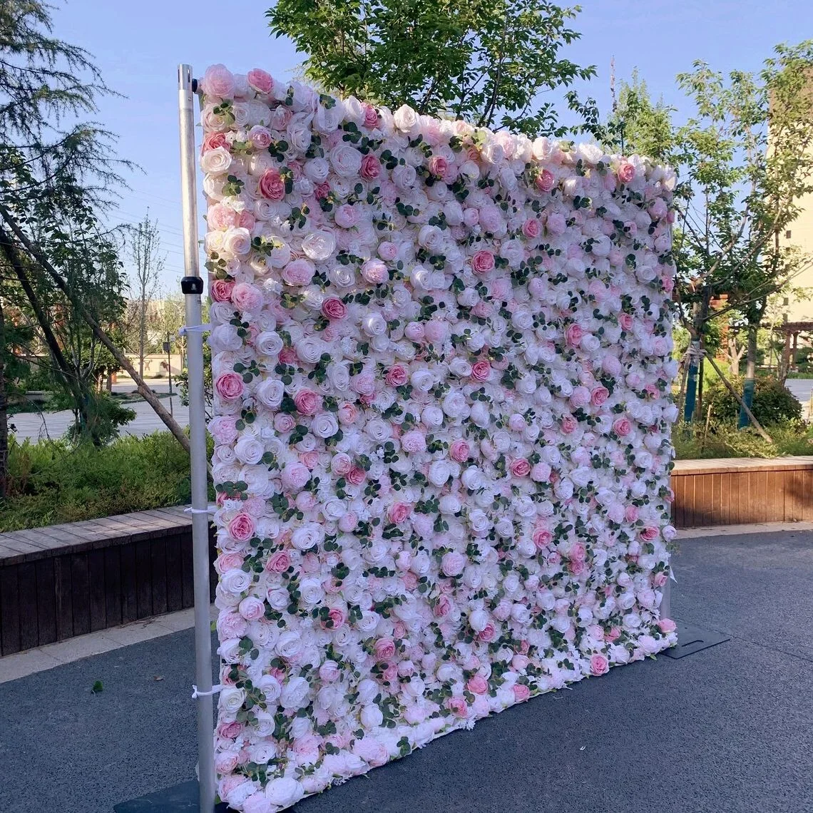 Flowers Wall Panel3D Flowers Wall Backdrop White Pink Silk Flowers with Eucalyptus for Rose Wedding Decor Hair Salon