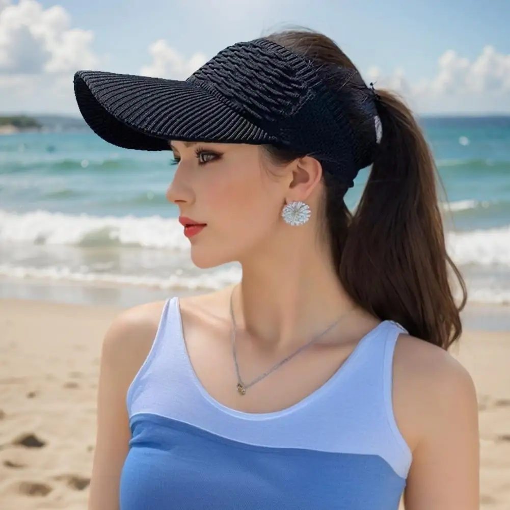 

Women Summer Sun Visor Hat Adjustable Empty Top Baseball Cap Elastic Knitted Sports Hat n Headpiece for Tennis Golf Running