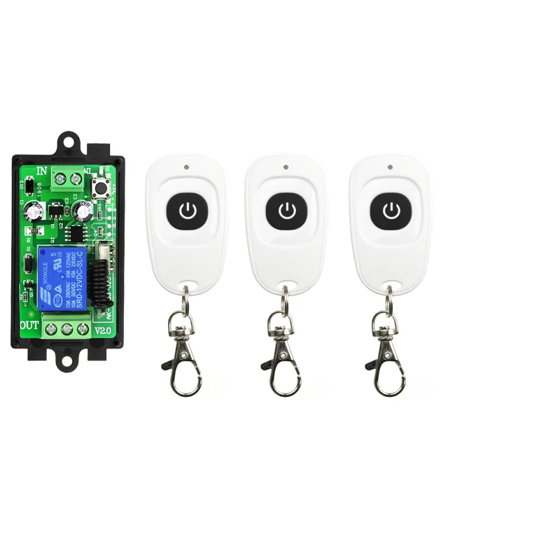 DC12V 24V 1CH 1 CH interruptor de luz de Control remoto inalámbrico RF 10A salida de relé módulo receptor de Radio + transmisor de botón blanco