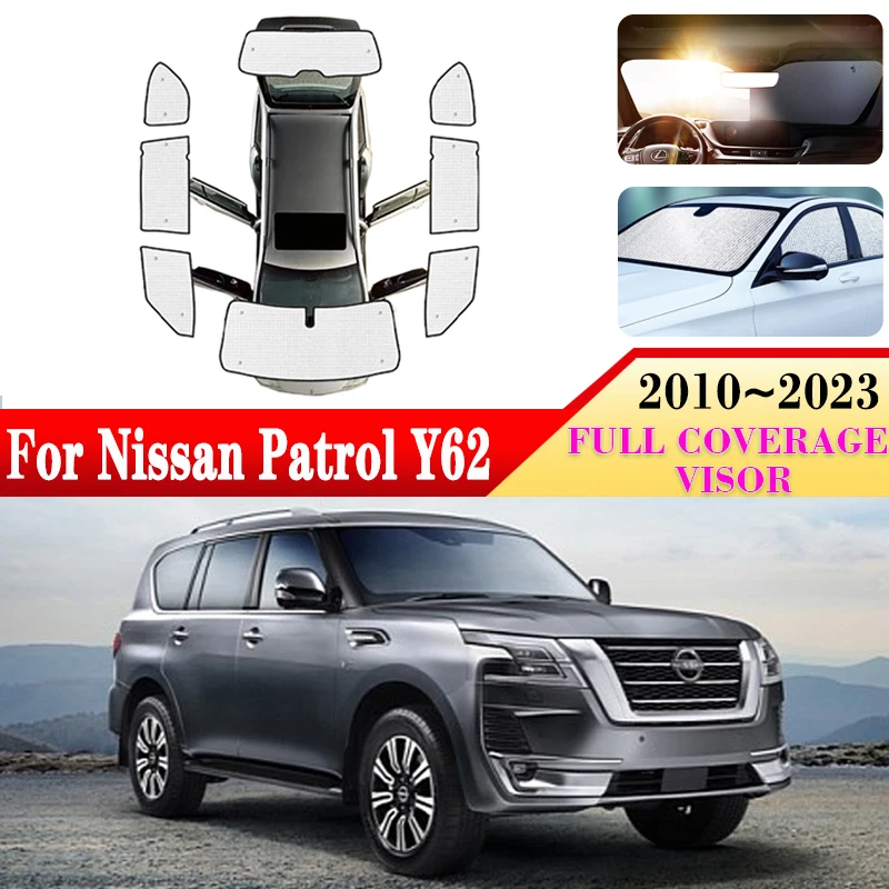 Car Anti-UV Window Covers For Nissan Patrol Y62 Accessories Armada Infiniti QX56 QX80 Royale 2010~2023 2022 Windshield Sunshades