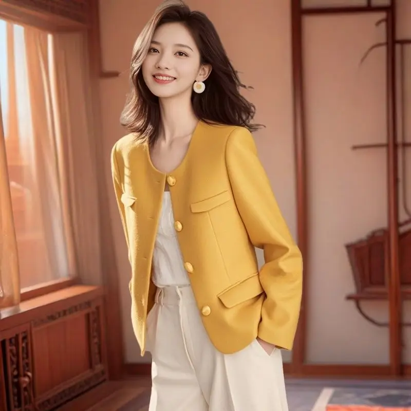 Blazer feminino jaquetas primavera outono amarelo casaco feminino demi-temporada manga longa grande bonito jovem 2025 tendência estilo coreano