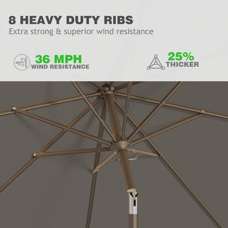 屋外用9フィートパティオパラソル、プッシュボタンチルトとクランク付き屋外テーブルパラソル、屋外パティオパラソル