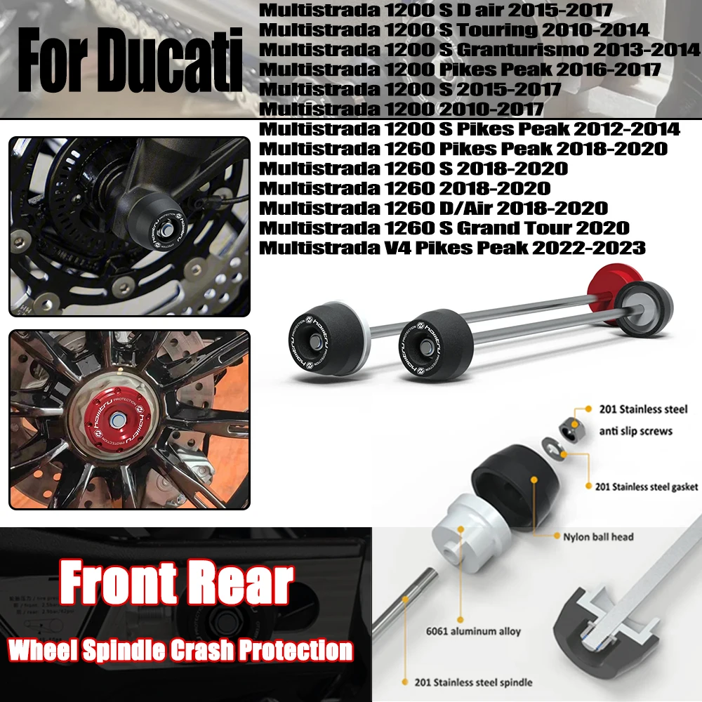 

For Ducati Multistrada 1200/1260/V4 2010-2015 2016 2017 2018 2019 2020 2021 2022 2023 Front Rear Wheel Spindle Crash Protection