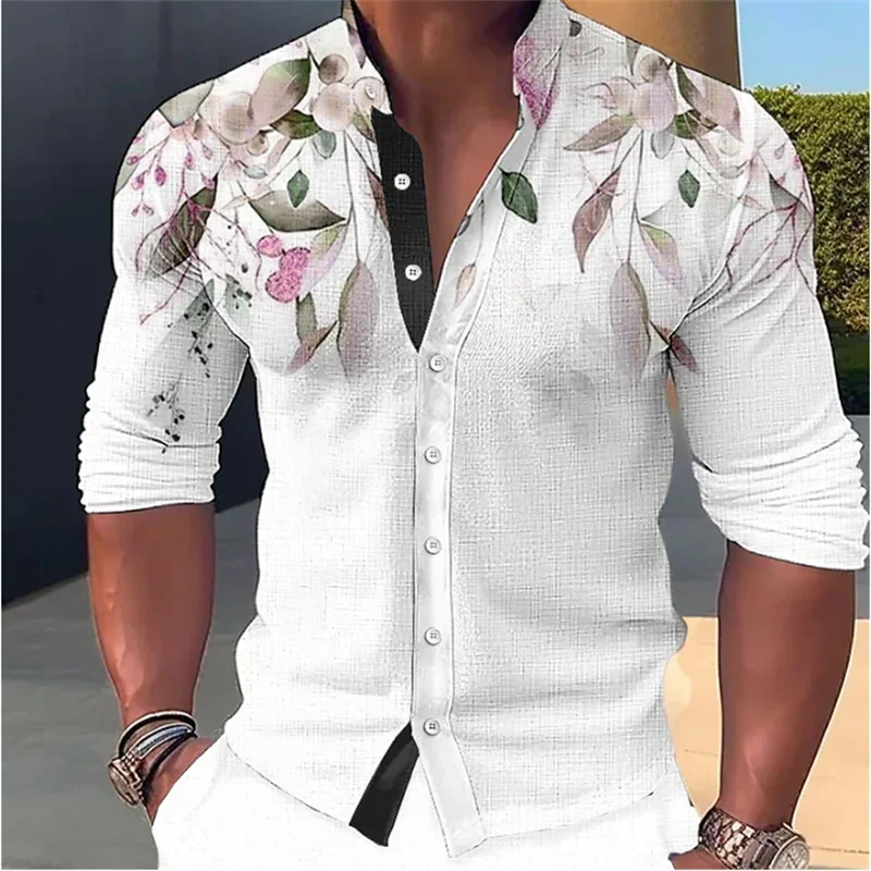 2023 Men's Muscle Sports Room Shirt Casual Stand Collar Button Fashion Novelty Outdoor Street Hawaiian Shirt Men Plus Size