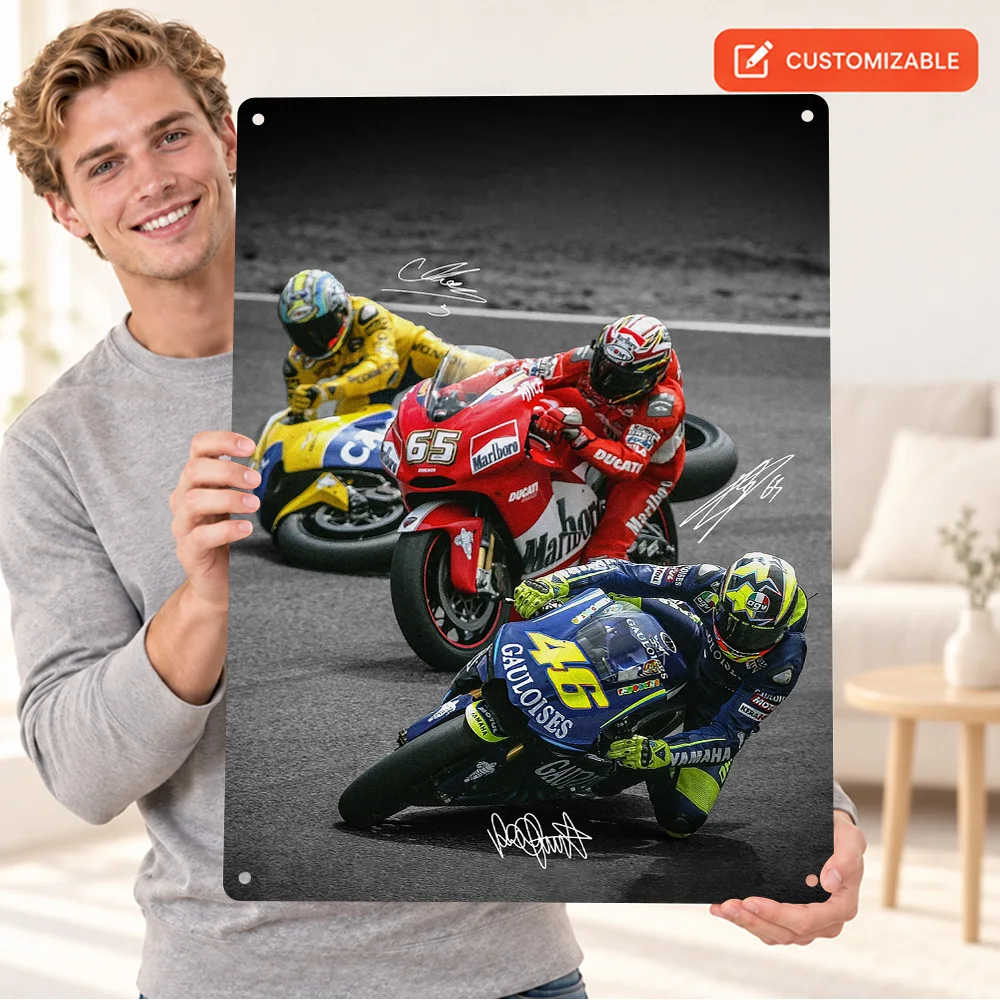 Valentino Rossi Loris Capirossi And Max Biaggi Aluminum Poster Personalized Metal Sign Selective Color Photo Wall Art For Garage