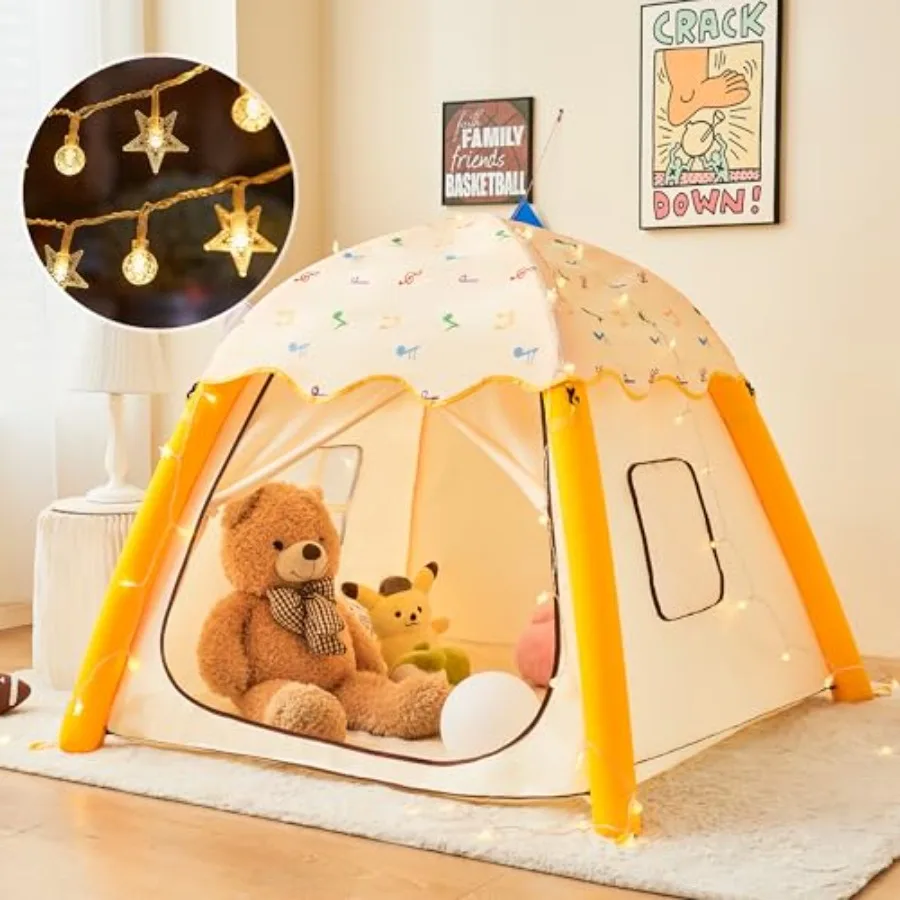 

HalloDeer Play Tent with Star Lights Inflatable Toddler Tent Dome for Boys Girls Indoor Tents Portable for Outdoor 51x51x43 in